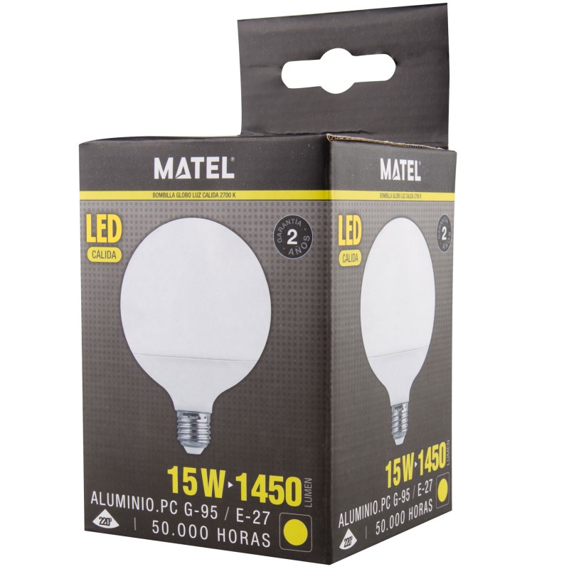 BOMBILLA LED GLOBO E27 15W CALIDA 95MM