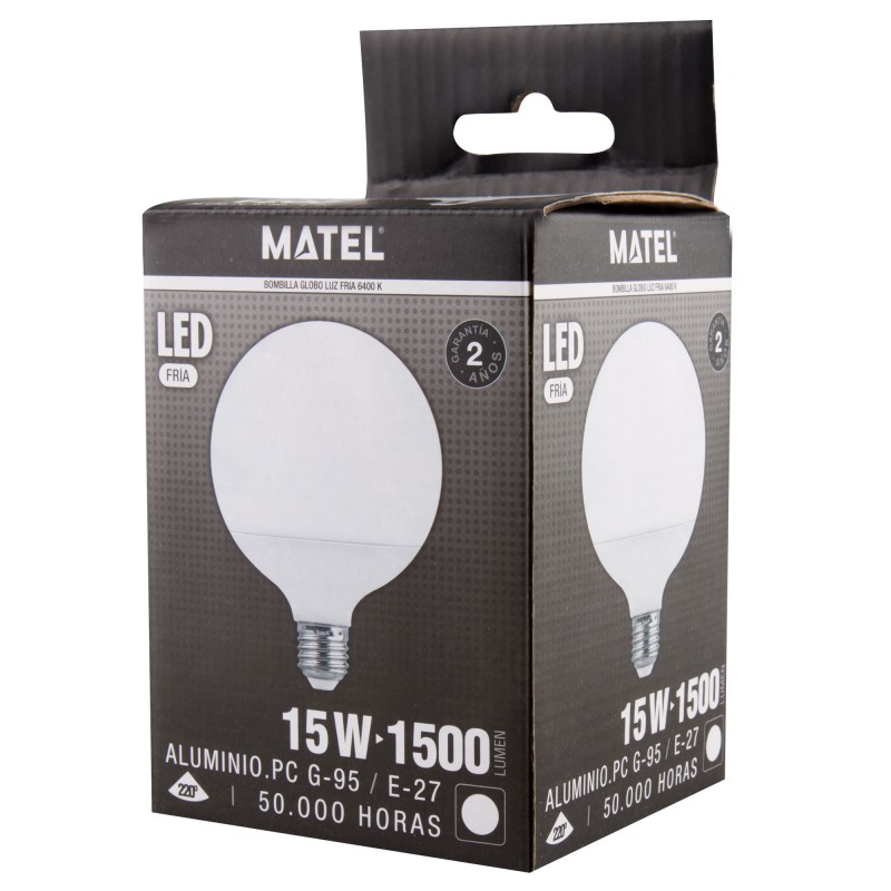 BOMBILLA LED GLOBO E27 15W FRIA 95MM