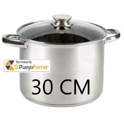 OLLA ACERO INOX 30 CM TAPA CRISTAL