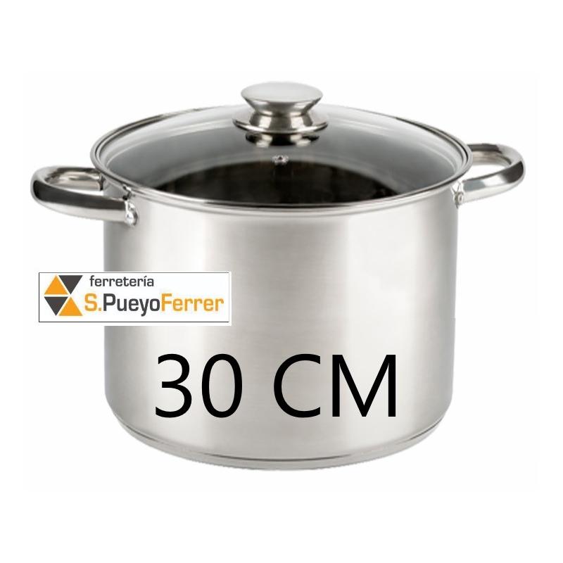 OLLA ACERO INOX 30 CM TAPA CRISTAL