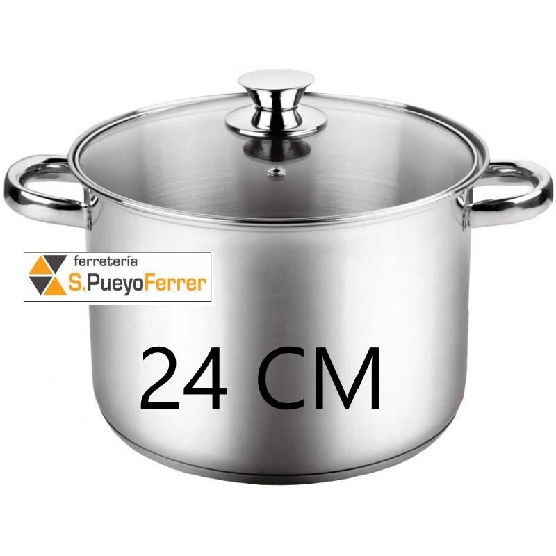 OLLA ACERO INOX 24 CM 8,6L TAPA CRISTAL