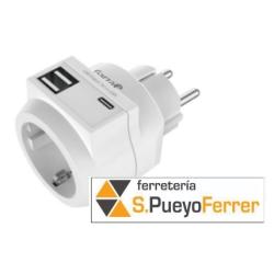 ADAPTADOR SCHUKO 2 USB + 1USB C GARZA